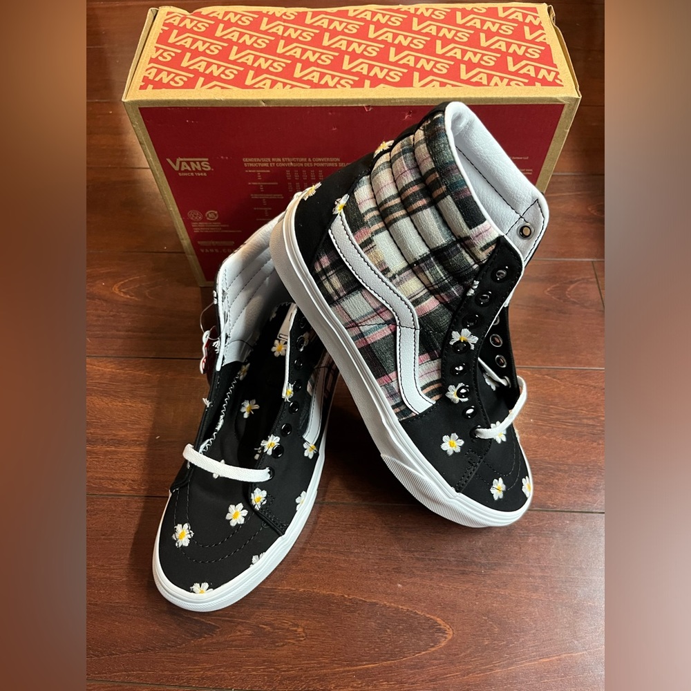 Vans Sk8-Hi Top Shoe Mens 8 / Womens 9.5 Floral Plaid Patchwork Sneaker New